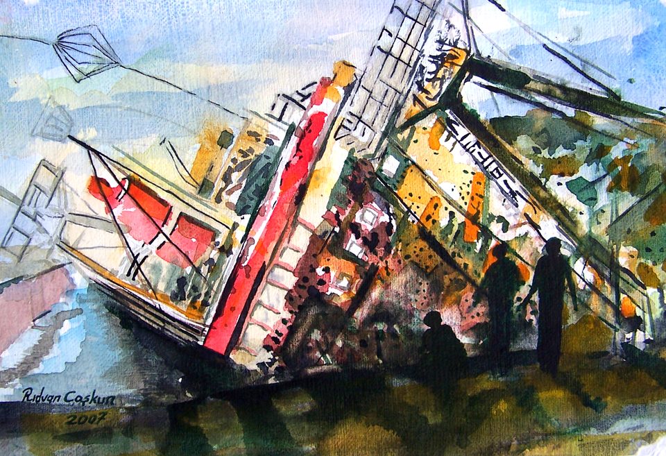 Kağıt üzerine suluboya 'Gemi' 20x30cm 2007