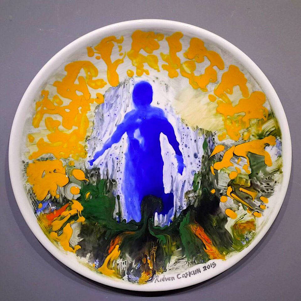 Çini Tabak Üzerine Fırın Boya 30x30 cm Mavilim 2017