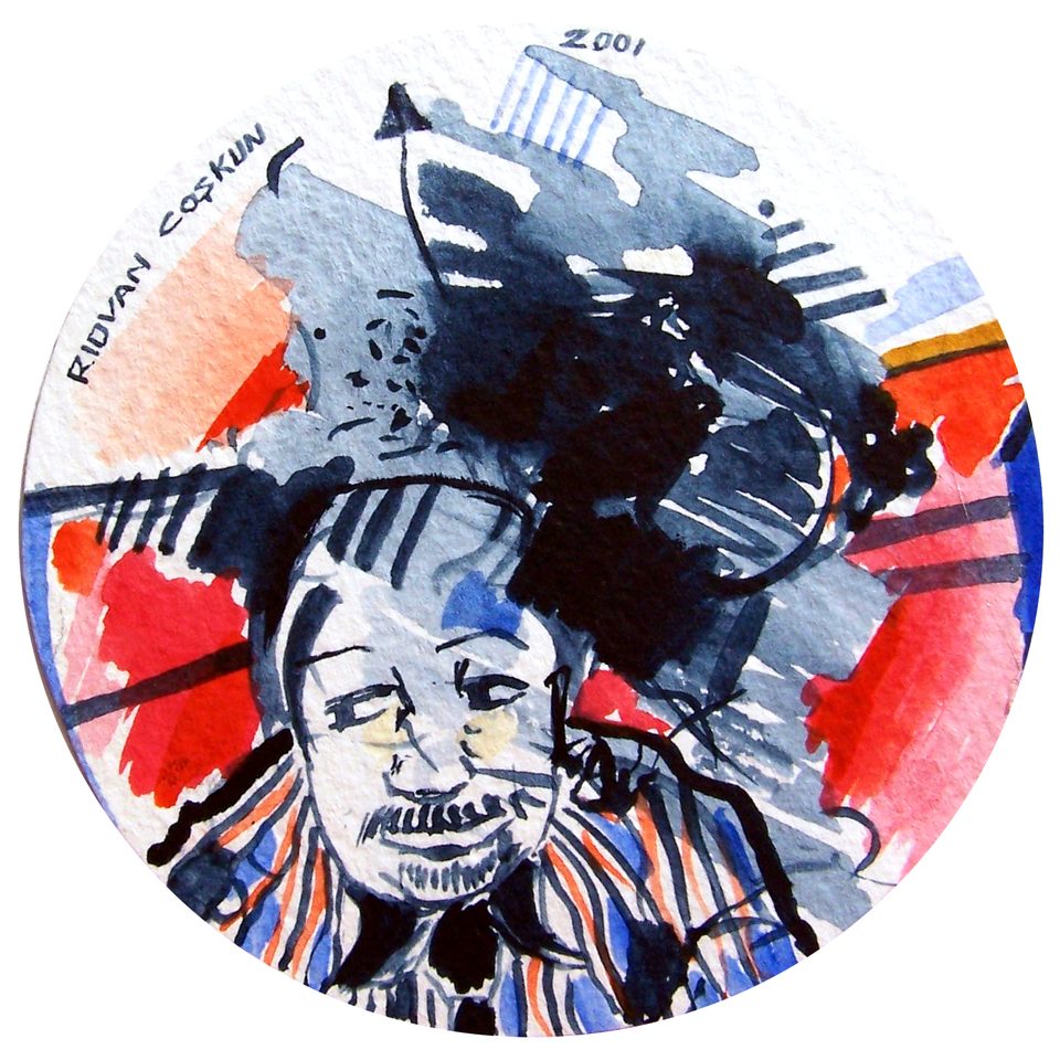 Kağıt üzerine suluboya 'Memur' 10x10cm 2001