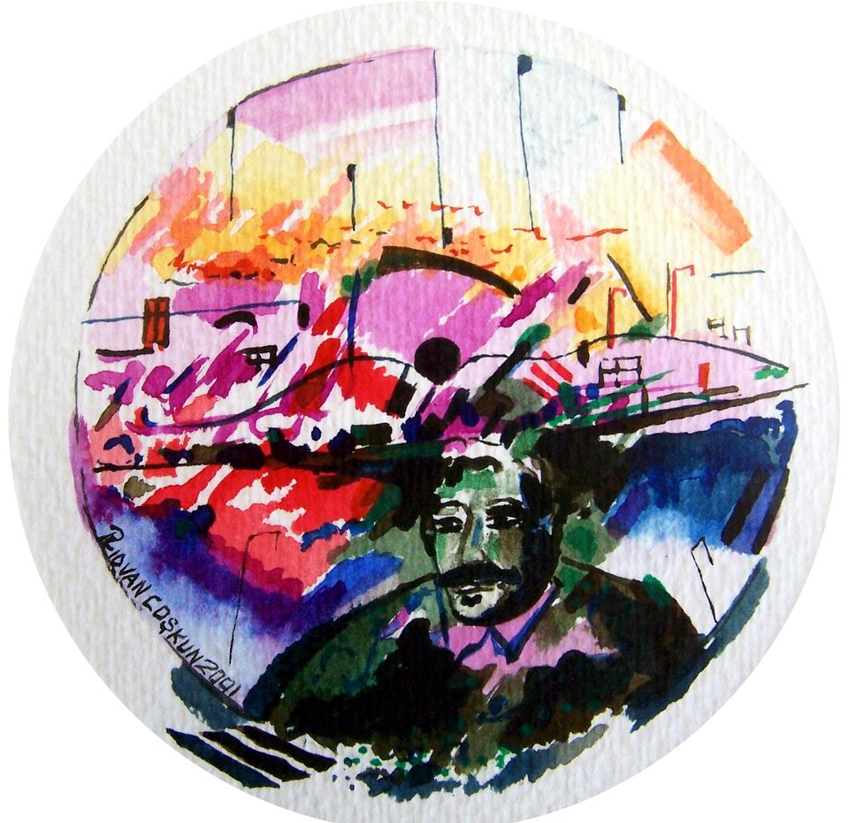 Kağıt üzerine suluboya 'Dalgın' 20x20cm 2001